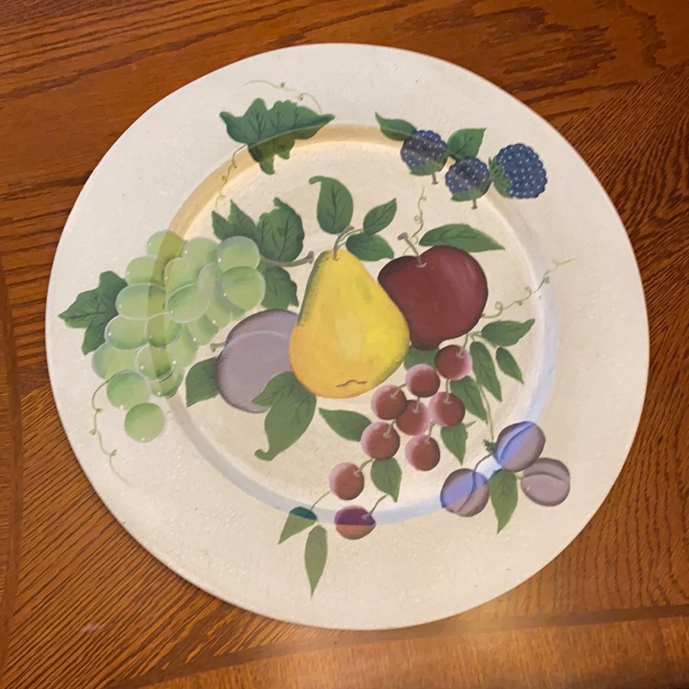 Home Interior Large Wood Hand-painted Accent Plate